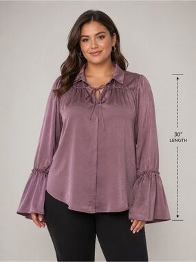 Women's Chicsoul.com Mauve Satin Bell Sleeve
Blouse - Size XL